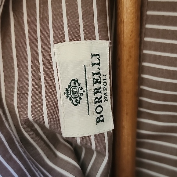 Borrelli Dress Shirt 16.5" Neck 42" Chest Tan Stripe Perfect Condition - Picture 6 of 7